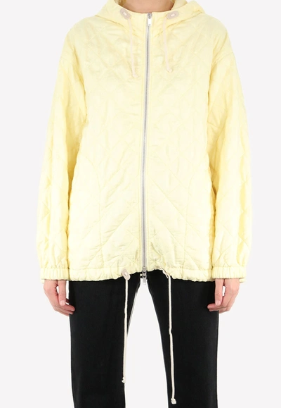 Jil Sander Diamond-quilt Hooded Jacket In Yellow