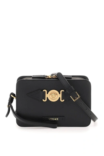 Versace Medusa Biggie Messenger Bag In Leather In Black