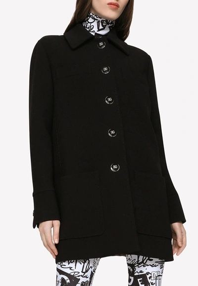 Dolce & Gabbana Double Crepe Buttoned Coat In Black