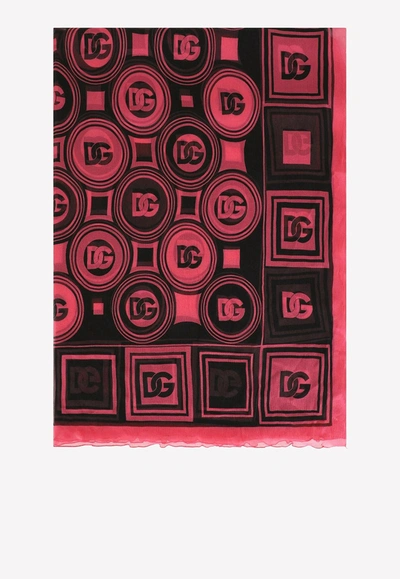 Dolce & Gabbana Dg Print Scarf In Crepe Silk In Pink