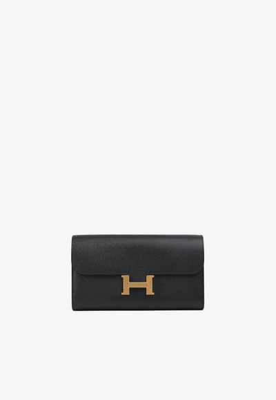 Hermes Constance To Go Wallet In Black Epsom With Gold Hardware