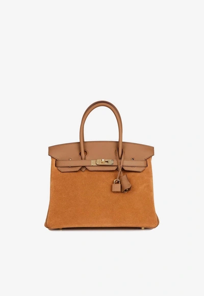 Hermes Birkin 30 In Alezan And Chamois Suede And Swift With Gold Hardware