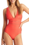 Sea Level Spliced One-piece Swimsuit In Tangerine