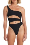Bound By Bond-eye Rico Cutout One-shoulder One-piece Swimsuit In Black Eco