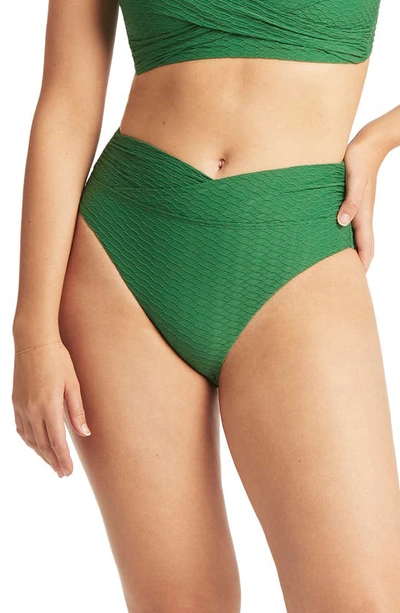 Sea Level Crossover High Waist Bikini Bottoms In Green