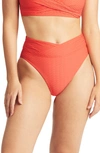 Sea Level Crossover High Waist Bikini Bottoms In Tangerine
