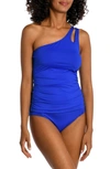 La Blanca Island Goddess Ruched One-shoulder Tankini Top In Sapphire