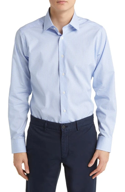 David Donahue Gingham Slim Fit Barrel Cuff Dress Shirt In Blue