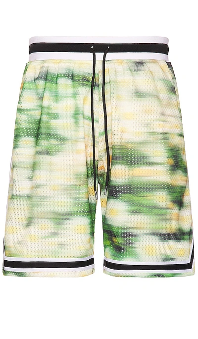 John Elliott Game Wide-leg Printed Mesh Drawstring Shorts In Motion Meadow