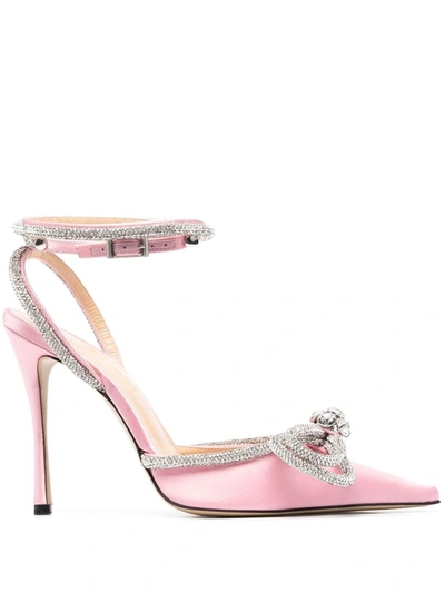 Mach & Mach Double Bow 115mm Satin Pumps In Pink