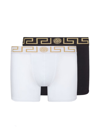 Versace Pack Of Two Boxer Shorts With Greek Motif In Multicolour