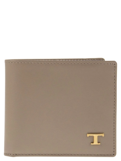 Tod's Leather Wallet With Logo In Beige