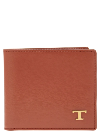 Tod's Leather Wallet With Logo In Gold