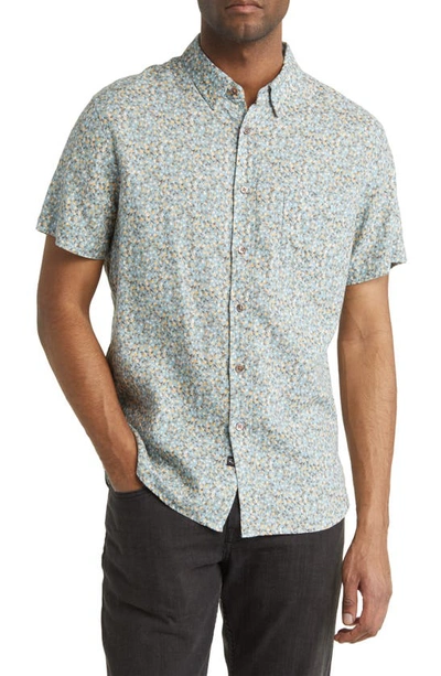 Rails Carson Floral Print Short Sleeve Linen Blend Button-up Shirt In Blue