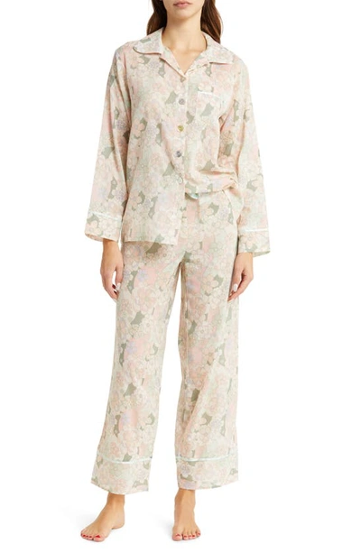 Papinelle Phoebe Floral Print Cotton Voile Pajamas In Sage