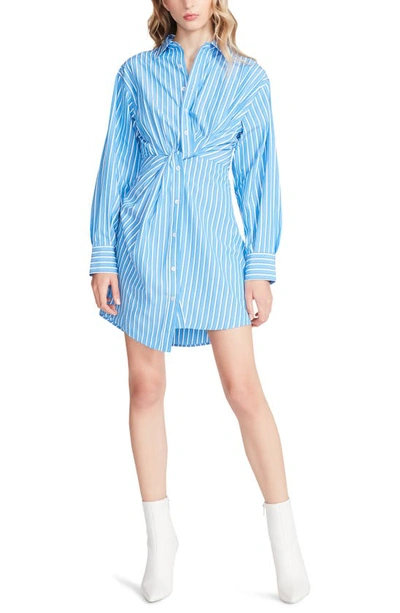 Steve Madden Nadia Stripe Twist Front Long Sleeve Shirtdress In Blue