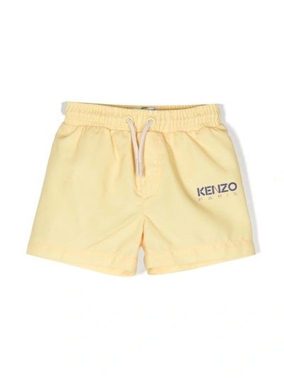 Kenzo Babies' Logo-print Swim Shorts In Yellow
