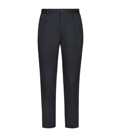 Dolce & Gabbana Logo-plaque Stretch Cotton Trousers In Black