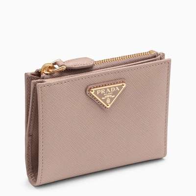 Prada Horizontal Wallet In Soffiano Cipria In Pink