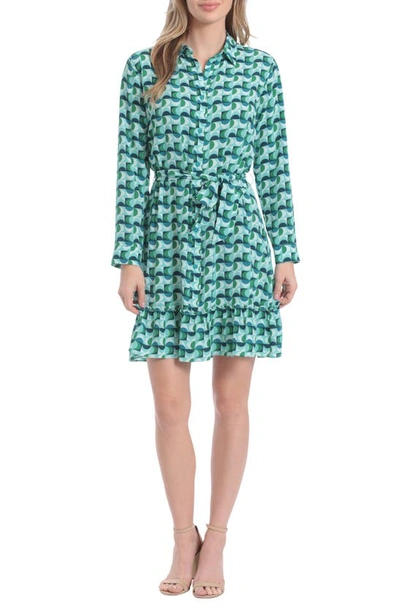 London Times Flounce Hem Shirtdress In Green