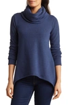 Go Couture Cowl Neck Asymmetric Top In Blue Print 1