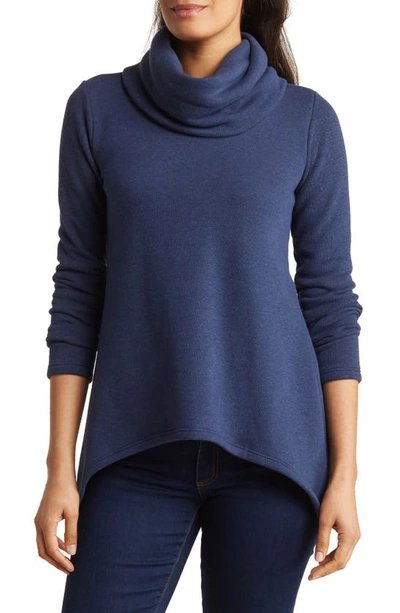 Go Couture Cowl Neck Asymmetric Top In Blue Print 1