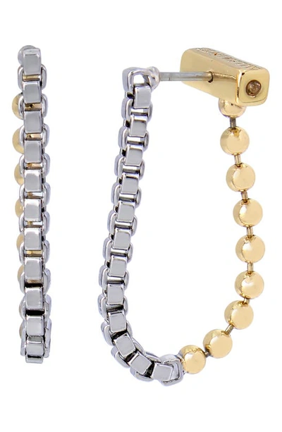 Allsaints Ball & Box Chain Front To Back Earrings In Two Tone In Silver/gold