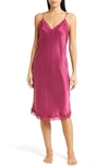 Papinelle Camille Lace Trim Silk Nightgown In Dark Raspberry