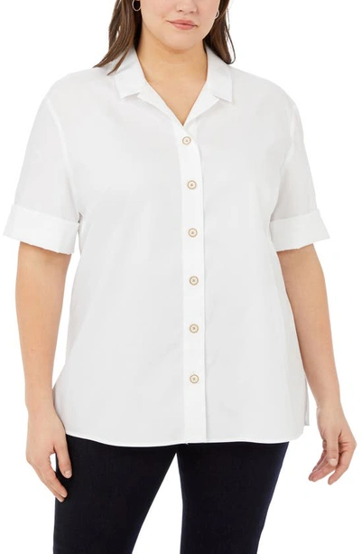 Foxcroft Percy Elbow Sleeve Button-up Blouse In White