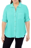 Foxcroft Tamara Cotton Gauze Button-up Shirt In Sea Mist
