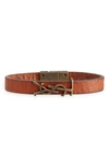Saint Laurent Ysl Leather Bracelet In Brown