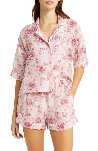 Papinelle Lou Lou Floral Print Cotton & Silk Short Pajamas In Rose Pink