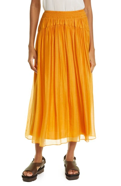 Vince Smocked Waist Chiffon Skirt In Dk Marigold