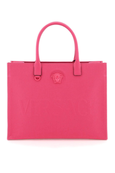 Versace 'la Medusa' Canvas Shopping Bag In Fuchsia
