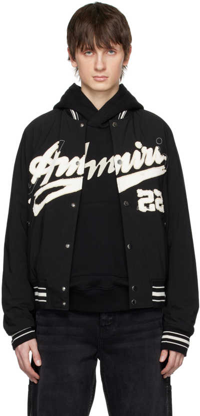 Amiri Shrunken Cotton Bomber Jacket In Black,alabaster