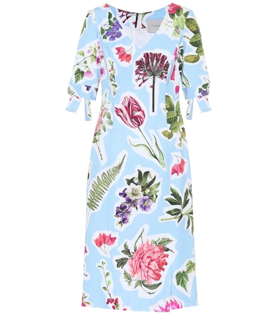 Carolina Herrera Elbow-sleeve Floral Collage-print Cotton Faille Sheath Dress In Multi