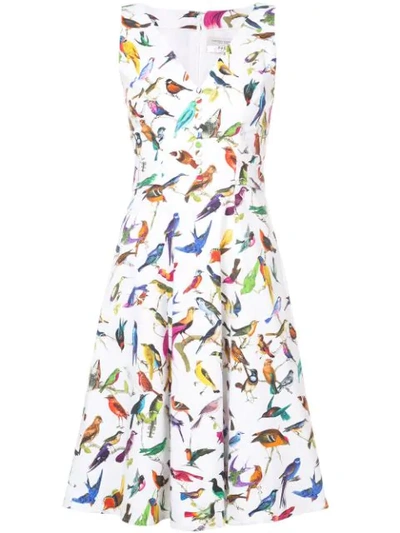 Carolina Herrera Bird Print Stretch-cotton Day Dress In White Multi