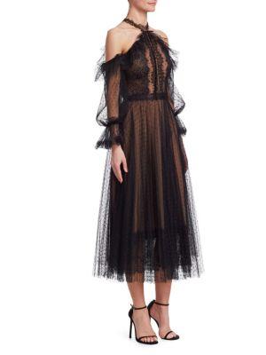 marchesa notte cold shoulder lace cocktail dress