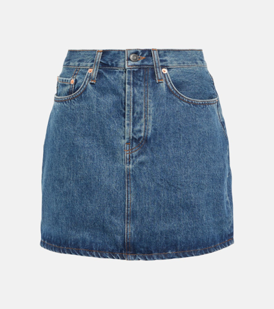 Wardrobe.nyc Indigo Faded Denim Miniskirt In Blue