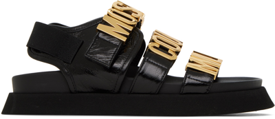 Moschino Logo-detail Leather Sandals In Black