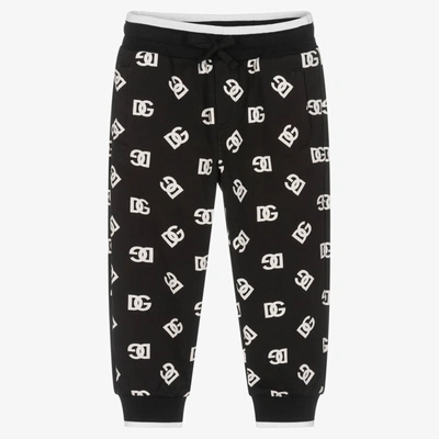 Dolce & Gabbana Babies' Boys Black & White Cotton Dg Logo Joggers