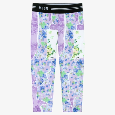 Msgm Babies' Girls Purple Floral Leggings