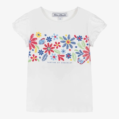 Tartine Et Chocolat Kids'  Girls White Cotton Floral Print T-shirt