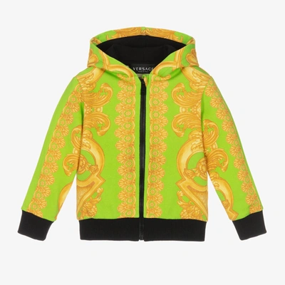 Versace Babies' Boys Green & Gold Barocco Zip-up Top In Multicolor