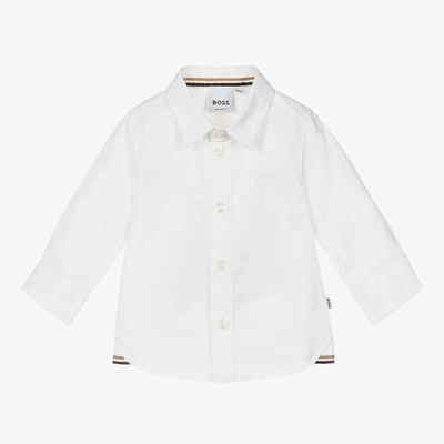 Hugo Boss Baby Boys White Oxford Cotton Logo Shirt