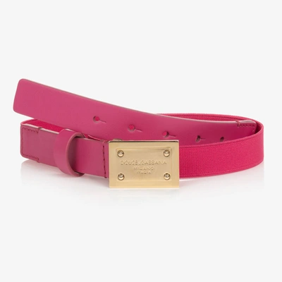Dolce & Gabbana Kids' Girls Pink & Gold Leather Logo Plate Belt