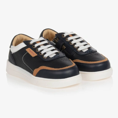 Mayoral Kids' Boys Blue & Beige Leather Zip-up Trainers