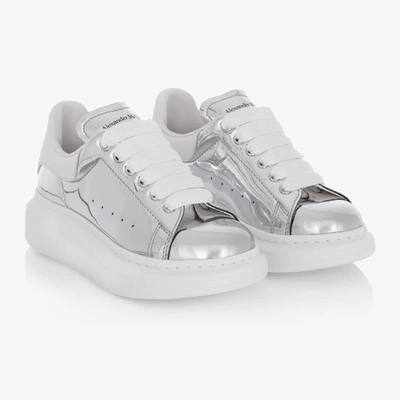 Alexander Mcqueen Kids'  Girls Silver Leather Lace-up Sneakers