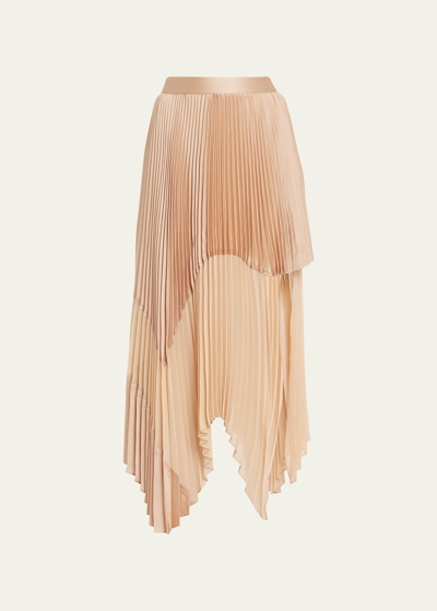 Alice And Olivia Fraley Asymmetric Pleated Maxi Skirt In Almond