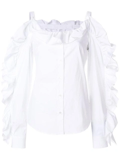 Sara Roka Ruffled Cold Shoulder Shirt In White